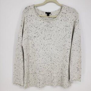 Ann‎ Taylor Speckled Flecked Pullover Sweater L Womens Relaxed Fit Cream